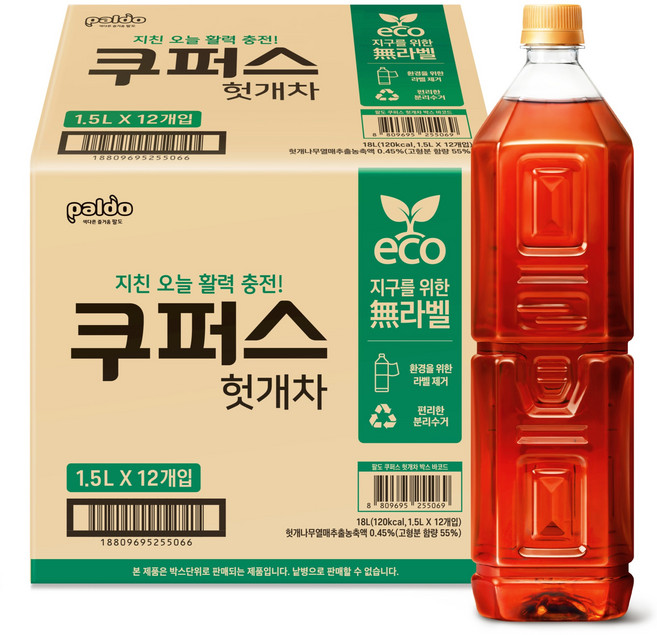 팔도 쿠퍼스 헛개차 무라벨, 1.5L, 12개