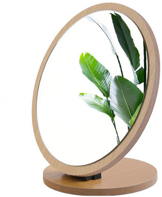 므뮤 목재 탁상용 스탠드업 접이식 테이블 HD 탁상거울, 원형