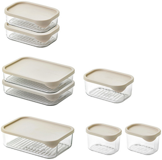 글라스락 모듈러 재료보관 유리용기 세트 300ml x 2p + 500ml x 2p + 750ml + 1200ml x 2p + 1700ml, 1세트