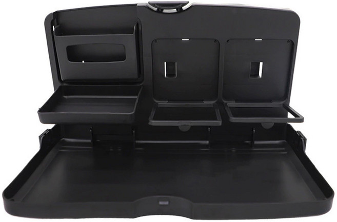 코히모 차량용 멀티 테이블 컵홀더 핸드폰 수납 헤드레스트 폴딩 거치대 5W0067, 1개, 블랙