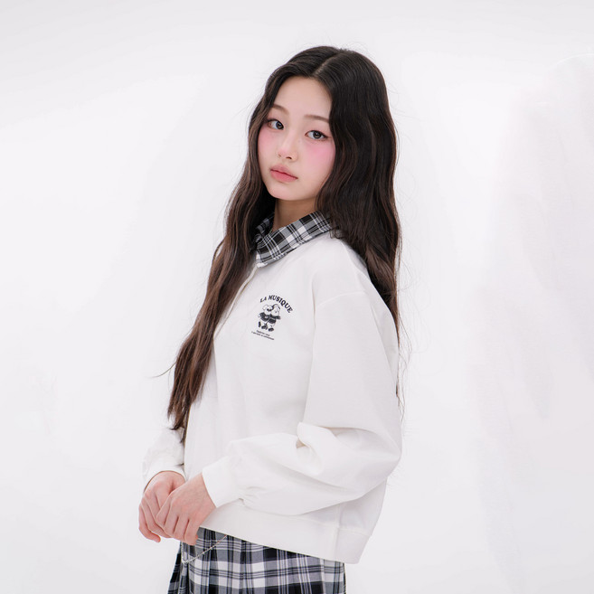 applepink 格紋翻領大學T恤 U163