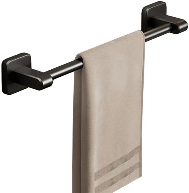 셀리빙 튼튼한 무타공 욕실 화장실 수건거치대, 블랙, 1개