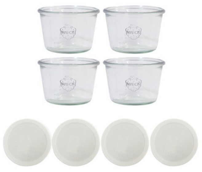 WECK 몰드741 유리병 x 4p + 실리콘 뚜껑 4p 세트 코코밀크 L, 370ml, 1개