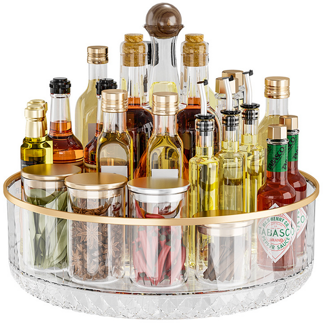 코히모 다용도 양념통 360도 회전 수납 트레이 5W0056, 1개, 투명 화이트