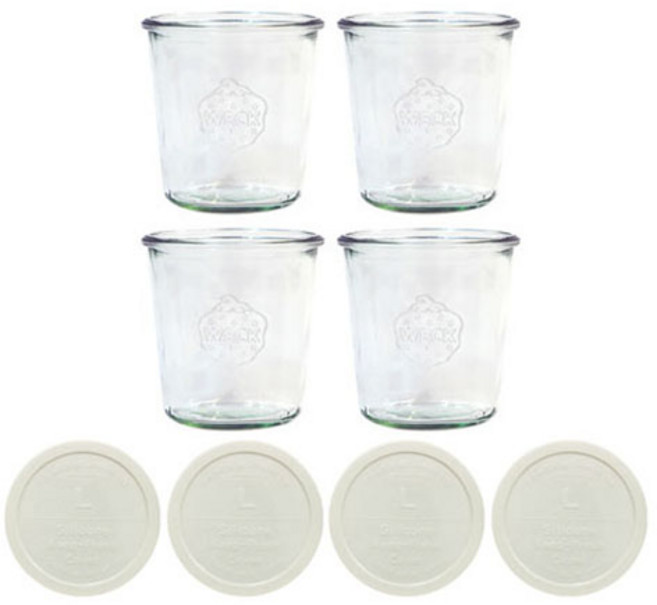 WECK 몰드 742 유리병 + 실리콘 뚜껑 코코밀크 세트, 580ml, 4세트