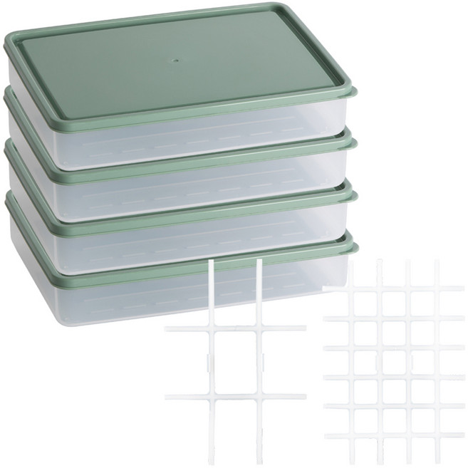 비트리 부드럽게 휘어지는 냉동 정리용기 세트 GREEN, 1개, 용기 1.5L 4p + 소분칸칸이 9칸 + 소분칸칸이 35칸