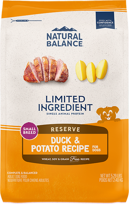 내추럴발란스 어덜트 강아지 LI 리저브 그레인프리 스몰브리드 레시피 건식사료, 오리+감자, 2.4kg, 1개