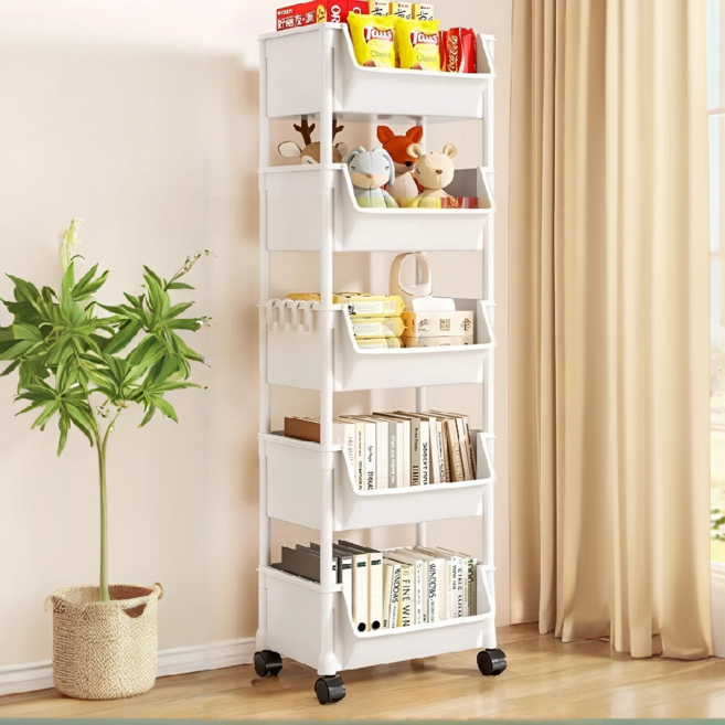 윤코 정리함 주방 이동형 선반, 화이트, 5단