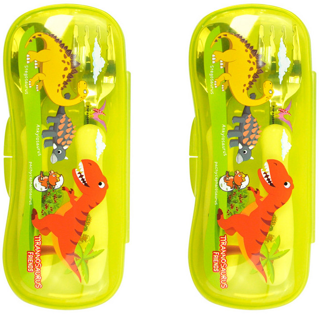 키친유 티라노 편한 스푼 누들포크 케이스 2p 세트, 화이트(스푼, 포크), 그린(케이스), 1세트, 스푼 2p + 포크 2p + 케이스 2p