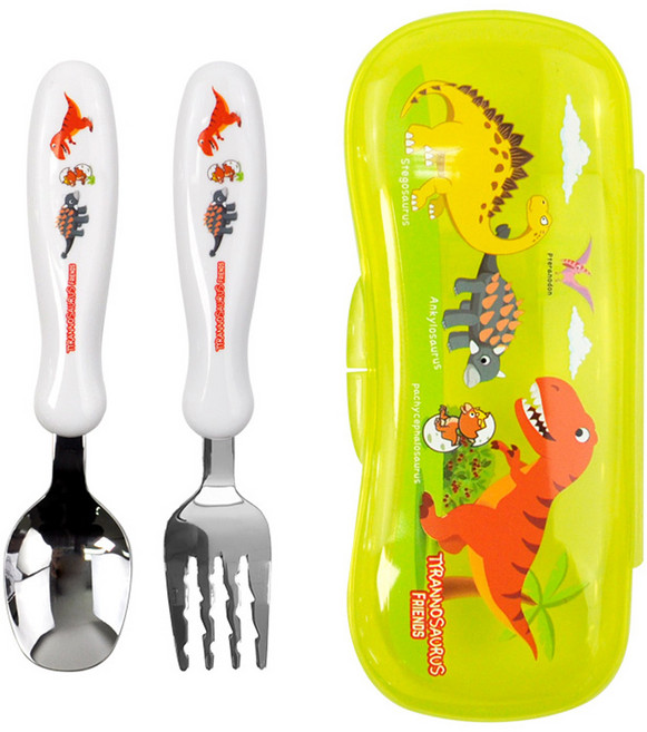 키친유 티라노 편한 스푼 누들포크 케이스 세트, 혼합색상, 1개, 스푼 + 포크 + 케이스