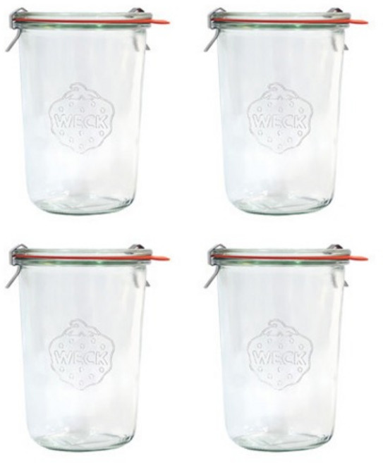 WECK Mold 743 유리병 4p + 유리뚜껑 4p + 고무링 4p + 클립 8p 세트, 850ml, 1세트