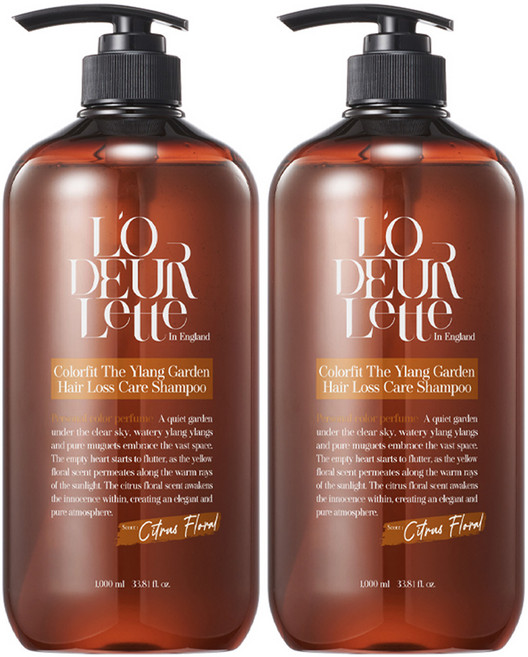 로더렛 인 잉글랜드 컬러핏 더 일랑 가든 탈모 샴푸 시트러스 플로럴, 1L, 2개