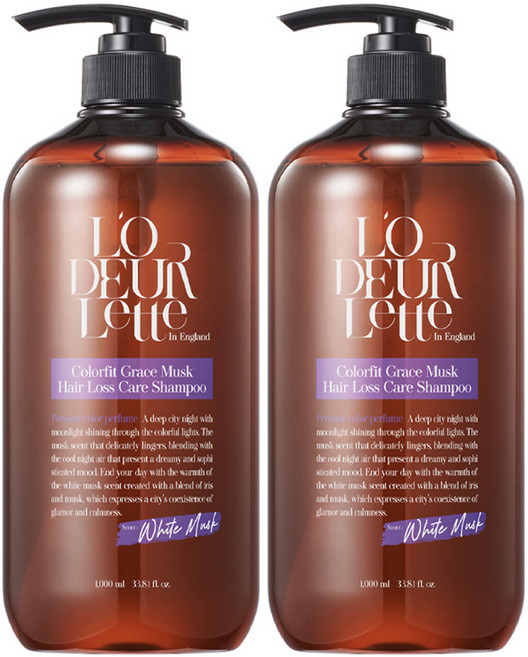 로더렛 인 잉글랜드 컬러핏 그레이스 머스크 탈모 샴푸 화이트 머스크, 1L, 2개