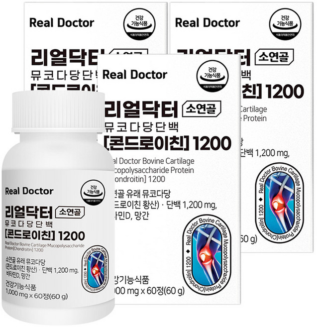 리얼닥터 소연골 콘드로이친 1200 관절 연골 뼈 비타민D 망간 영양제 60g, 60정, 3개