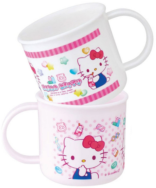 스케이터 전자레인지 항균 미니 머그컵 2종 세트 KE4AAGW, 산리오화이트 + 핑크, 1세트