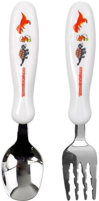 키친유 아동용 티라노 스텐 편한 스푼 + 포크 세트, 화이트, 1세트