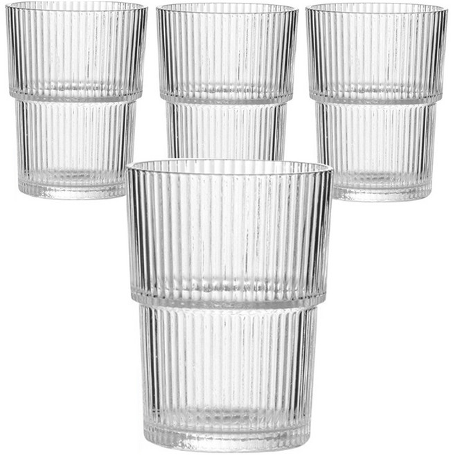 잇어스 플리츠 스택 유리컵 380ml, 4개