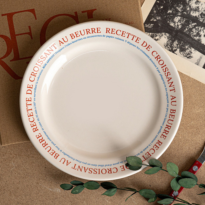 라세라미끄 레시피 레터링 빈티지 원형접시 M, 칠리레드, 1개