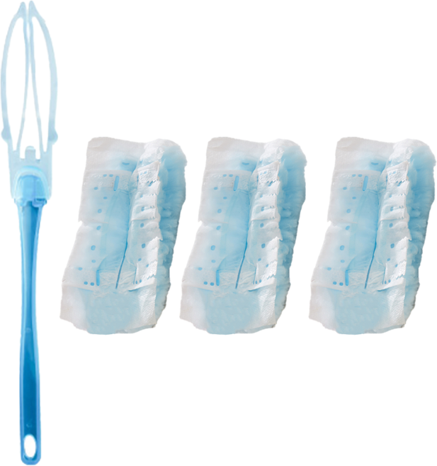 UTOOKII 立體纖維靜電除塵撢 1柄+3撢布 室內室外清潔灰塵與毛髮, 1組, 藍色 + 白色