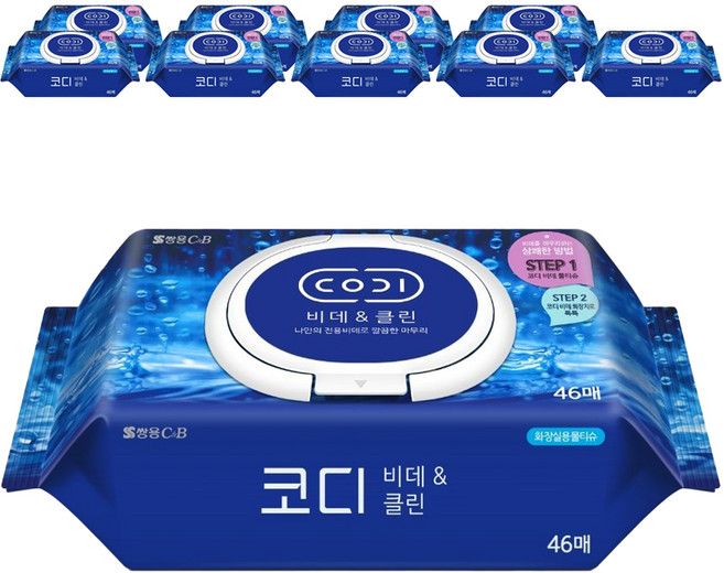코디 비데앤클린 물티슈 캡형, 60g, 46매, 10개