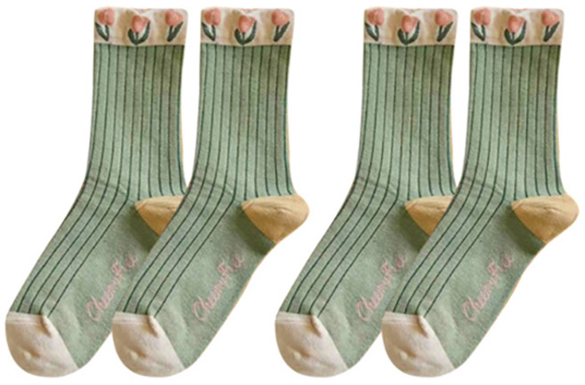 소니오 여성용 로맨틱 튤립 패션 양말 2켤레 세트