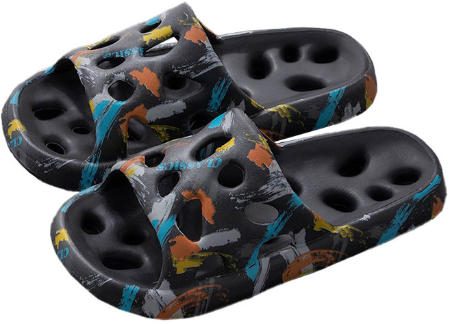 몬드스팟 미끄럼방지 물빠짐 스케치 욕실 슬리퍼 YY57445, 블랙, 1개