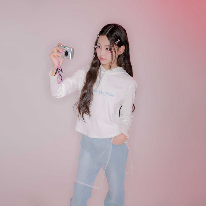 애플핑크 여아용 스냅 오픈 넥 슬림 후드 티셔츠 U110