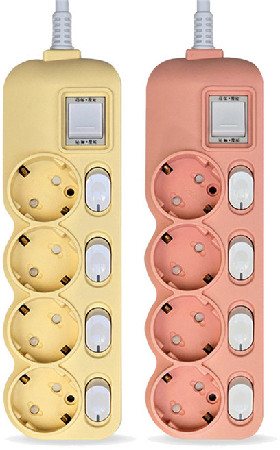 에코파워탭 국내 제조 개별 과부하차단 멀티탭 4구 2종 세트, 크림바닐라, 스트로베리핑크, 1세트, 2m