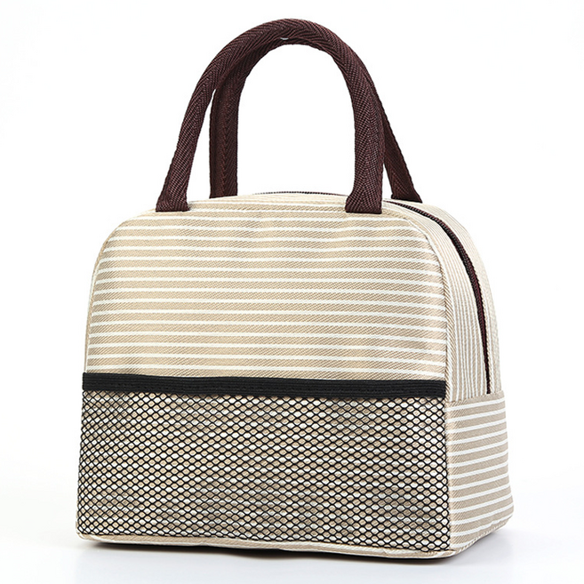 비투윈 빈벅 도시락 가방 2단 수납, 베이지 스트라이프, 1개