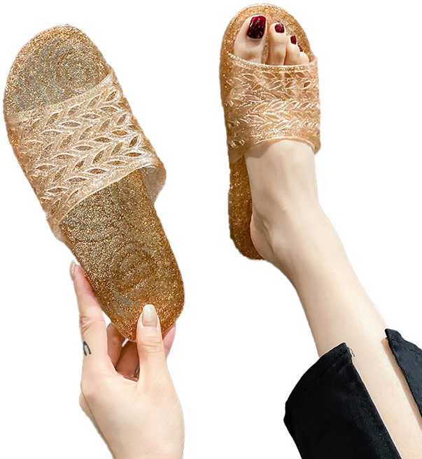 몬드스팟 PVC 글리터 젤리 욕실 사무실 슬리퍼 YY57741, 골드, 1개