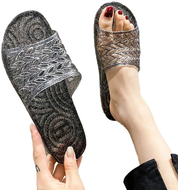 몬드스팟 PVC 글리터 젤리 욕실 사무실 슬리퍼 YY57741, 블랙, 1개