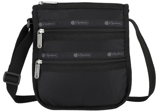 LESPORTSAC 力士保 中型三層拉鍊斜揹包 1009 R, Recycled Black