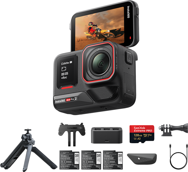 Ace Pro 2 듀얼 배터리 엔듀로 번들 액션 카메라 세트, 블랙