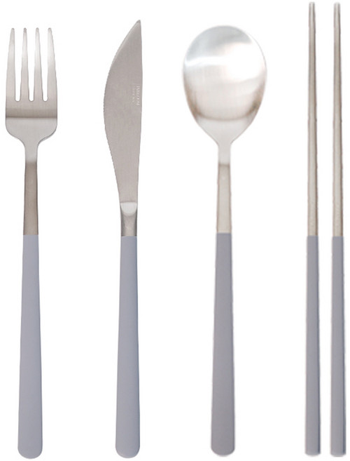 인블룸 메리시아 스텐304 1인 커트러리 4종 세트, 스카이 그레이, 1세트, 숟가락 + 젓가락 + 포크 + 나이프