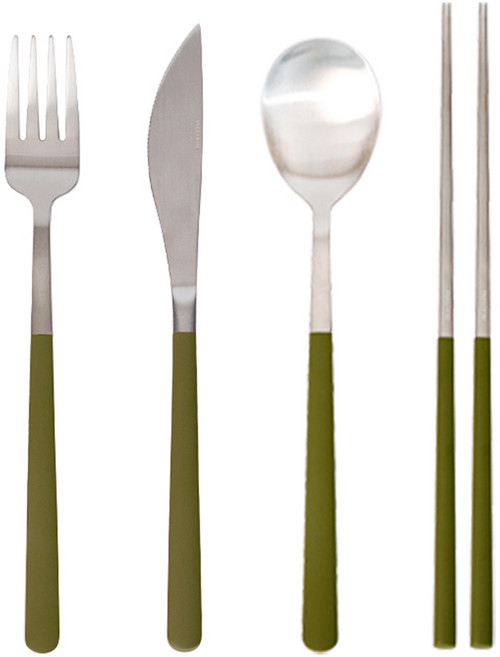 인블룸 메리시아 스텐304 1인 커트러리 4종 세트, 딥 그린, 1세트, 숟가락 + 젓가락 + 포크 + 나이프