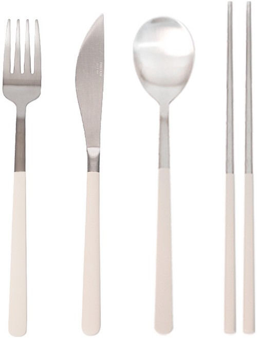 인블룸 메리시아 스텐304 1인 커트러리 4종 세트, 크림 화이트, 1세트, 숟가락 + 젓가락 + 포크 + 나이프