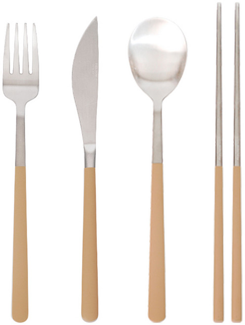인블룸 메리시아 스텐304 1인 커트러리 4종 세트, 샌디 베이지, 1세트, 숟가락 + 젓가락 + 포크 + 나이프
