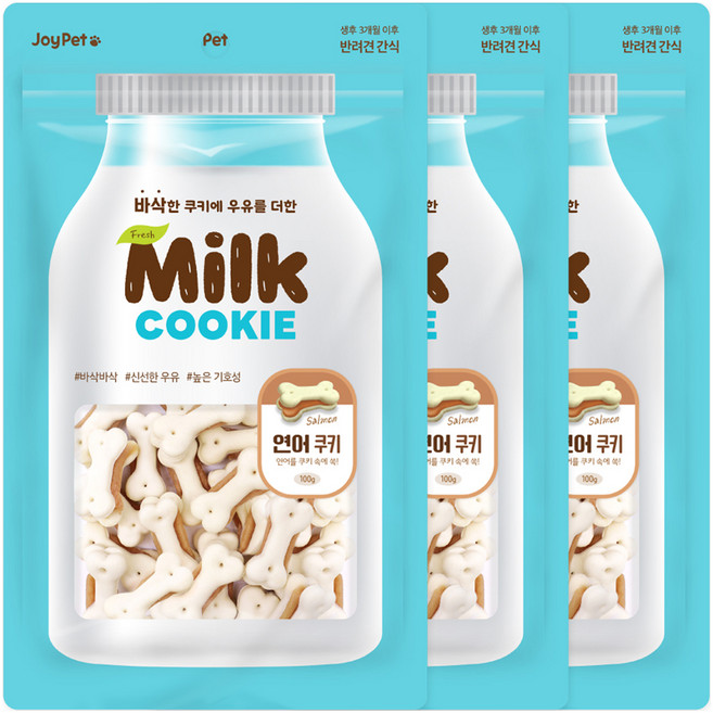 조이펫 강아지 밀크 쿠키 간식, 연어, 100g, 3개