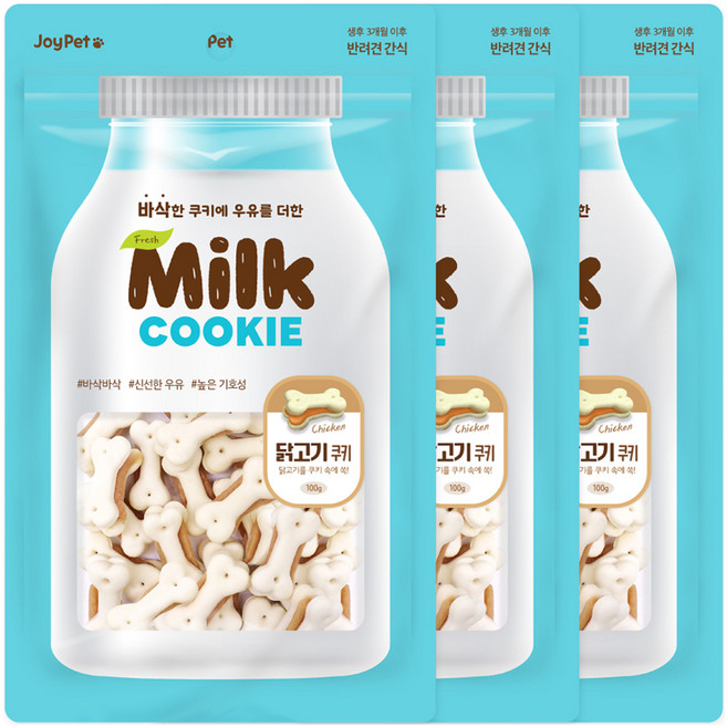 조이펫 강아지 밀크 쿠키 간식, 닭고기, 100g, 3개