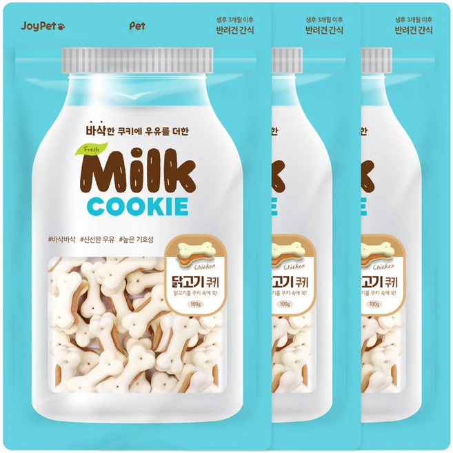 조이펫 강아지 밀크 쿠키 간식, 닭고기, 100g, 3개 - 쿠팡