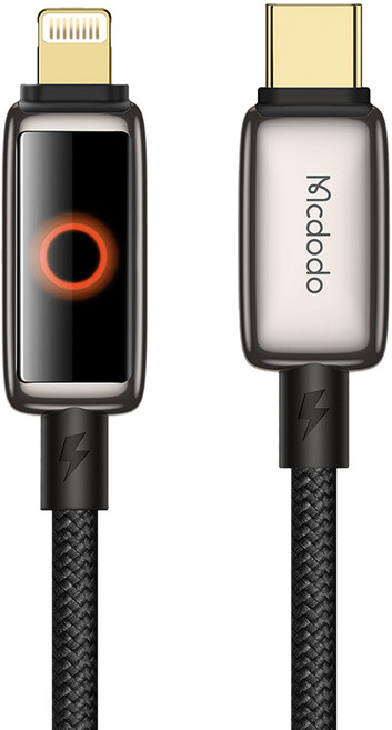 Mcdodo 麥多多 Type-C轉8-pin Halo 自動斷電 PD 快速充電線, 黑色, 1個