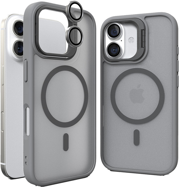 EXCCI 霧面支架 MagSafe 手機殼 + 鏡頭鋼化玻璃金屬環套組