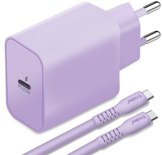 엔더 C타입 GaN 초고속 충전기 25W PD3.0 PPS + C타입-C타입 케이블 2m 세트, 퍼플, 1세트