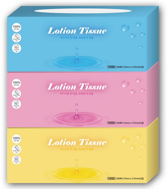 하얀티슈 로션 미용티슈 2겹, 200개입, 3개