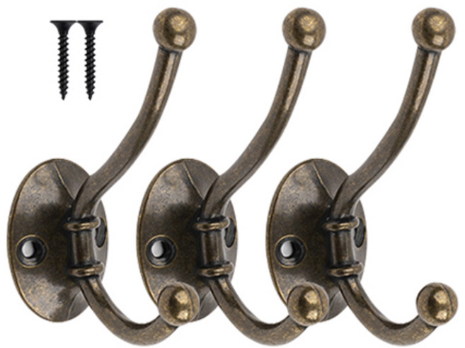 철물파크 노루2구 옷걸이 3개입 + 설치피스 세트, 엔틱, 1세트