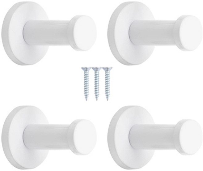철물파크 벽옷걸이 스테인레스 스틸 기둥걸이 4개입 + 설치피스 세트, 화이트, 1세트