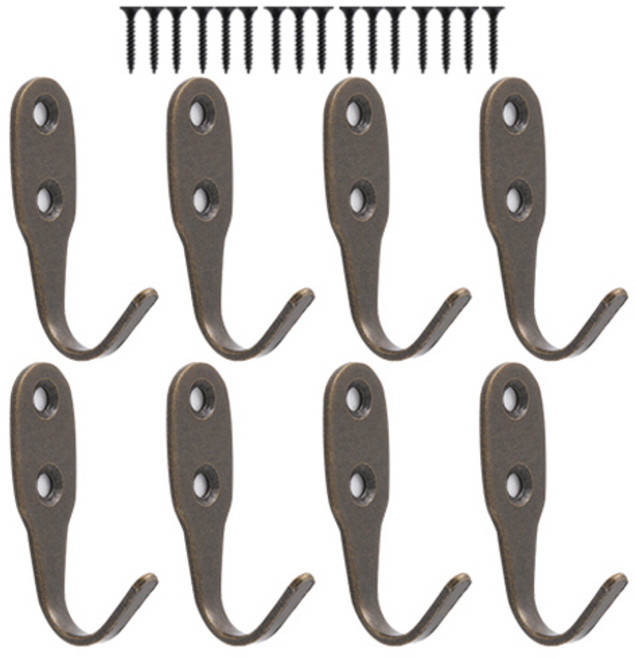 철물파크 후크 옷걸이 8개입 + 설치피스 세트, 엔틱, 1세트