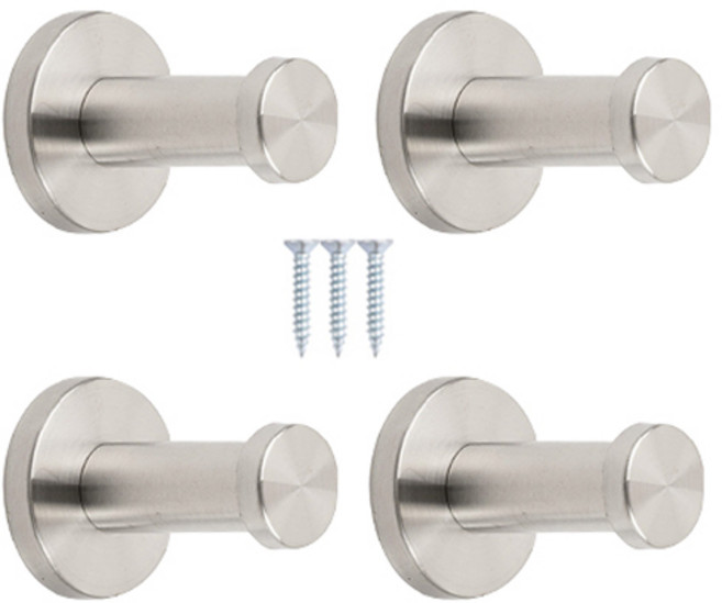 철물파크 벽옷걸이 스테인레스 스틸 기둥걸이 4개입 + 설치피스 세트, 실버, 1세트