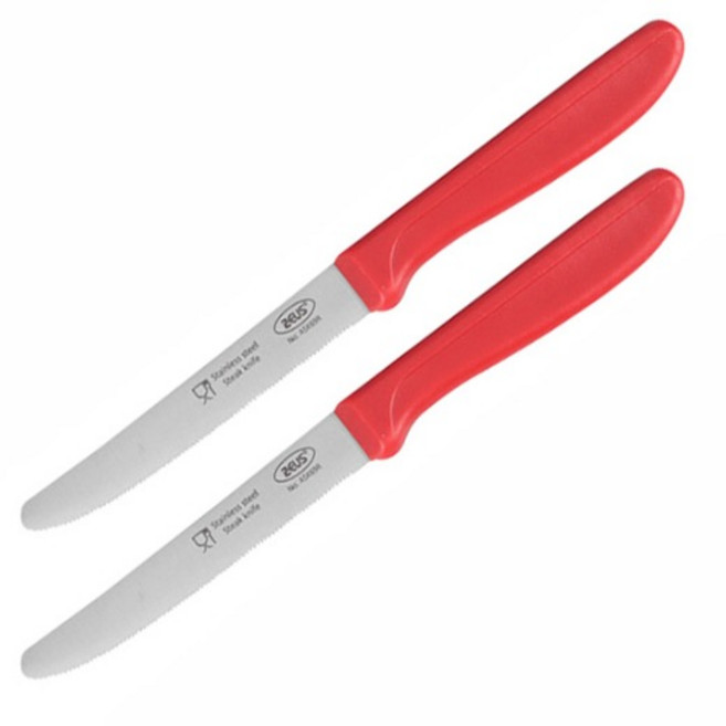 제우스 둥근 톱니 스테이크 나이프 110mm, 레드, 2개