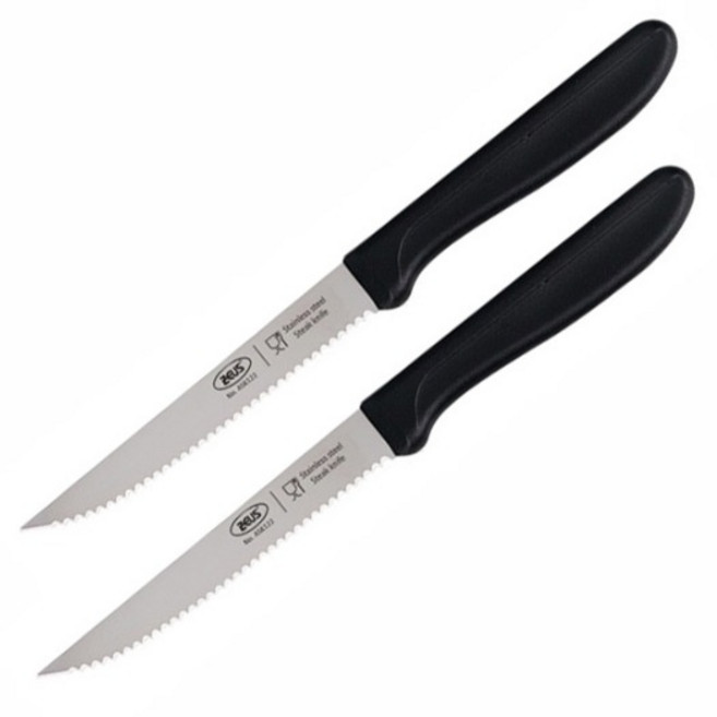 제우스 톱니 스테이크 나이프, 2개, 블랙